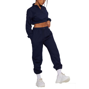Ensemble de vêtements pour femmes sweat à capuche court 100% coton respirant pleine fermeture éclair athlétisme Club survêtement Logo personnalisé Streetwear survêtements - Product Image 5
