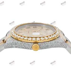 Reloj de diamantes de moissanita de dos tonos de 40mm de la mejor calidad, acento dorado con número romano verde único, esfera analógica, estilo antiguo de lujo - Product Image 4
