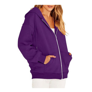 Sudaderas sueltas con cremallera abrigo moda manga larga Color sólido bolsillos Mujer chaqueta Tops Casual deportes suéter sudaderas con capucha personalizadas - Product Image 1