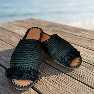 Exclusive Handcrafted Breathable Raffia Open Toe for with Genuine <b>Leather</b> Midsole - Product Image 1