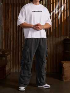 Haute qualité recadrée longueur Boxy Fit Tee hommes T-Shirt surdimensionné Logo personnalisé écran blanc 100 coton 260 GSM goutte épaule T-Shirt - Product Image 6