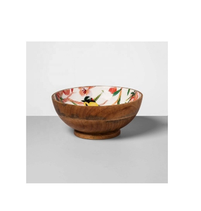 Bol de service en bois de concepteur cher Qualité durable Impression en émail Bol décoratif en bois Cadeaux Bol en bois Serveur - Product Image 1