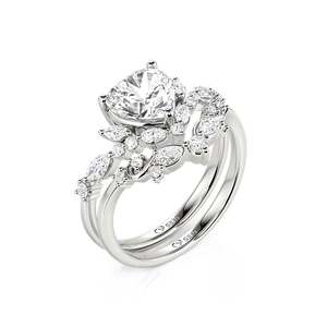Jeulia <b>Infinity</b> Twist Cluster Heart Moissanite Engagement Ring Set with V Band - Product Image 3