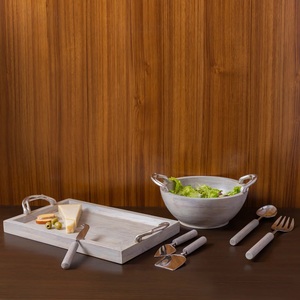Bandeja de servicio rectangular rústica de último diseño, superventas, tenedor, cubiertos, superventas, cuenco redondo blanco rústico con mango de Metal - Product Image 1
