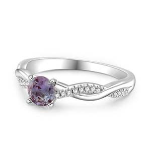 Anillo Jeulia Twist Alexandrite, Corte Redondo, Plata de Ley, Anillo de Cristal - Product Image 3