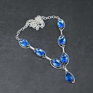 Collier en topaze bleue de laboratoire, forme poire, 10x14 mm, argent sterling, 18 pouces, cadeau de mariage de luxe, bijoux - Product Image 5
