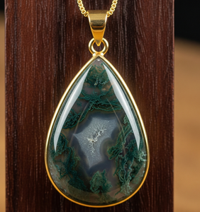 Venta caliente 925 Cadena delicada de plata esterlina con colgante de ágata de musgo bohemio 18K Oro Cristal curativo Moda encantos delicados - Product Image 1