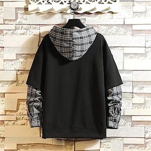 En's uuversiogo versiversized oooodie OP ends rends shion ashion oodyes Men's Color Lock ullover Eck -eck cuello ooded shirt weatshirt atatchwork - Product Image 5