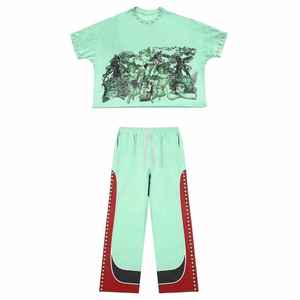 Trendy <b>Cotton</b> Two Piece Tracksuit Outfit Featuring Printed Graphic T-Shirt and Jogger Pants for Streetwear and Fitness Use - Product Image 4