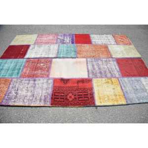 Turkish Area Rug, 3.3x7.9 ft Vintage Rug, <b>Red</b> Patchwork <b>Wool</b> Rug - Product Image 4