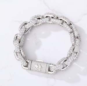 Pulsera de Eslabones Rolo con Incrustaciones de Moissanita VVS, Plata 925, Pulsera Cubana con Diamantes - Product Image 3