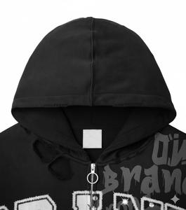 Sweat-shirts pour hommes de haute qualité en coton 100% surdimensionnés, lavés à l'acide, imprimés à l'écran, avec des strass brodés vintage personnalisés - Product Image 3