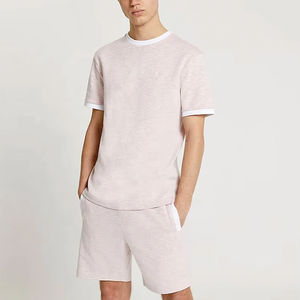 Custom T Shirts <b>Shorts</b> Set <b>Men</b> <b>Short</b> Sleeve Crew Neck Slim Fit <b>White</b> Hem Cotton Soft Training Casual Clothing Set - Product Image 2