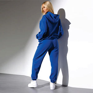 Conjunto de chándal de 2 piezas largo liso de Invierno para mujer OEM, conjunto de jogging de talla grande, informal, logotipo personalizado, transpirable, 100% algodón - Product Image 3