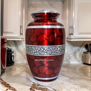Urne de crémation classique de la bande centrale du feu rouge brillant de style américain Cendres commémoratives pour adultes Prix de gros Urnes funéraires Pots - Product Image 6
