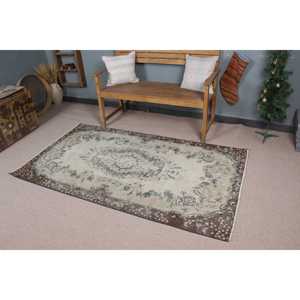 3.7x6.5 ft Turkish Vintage Rug, Area Rug, <b>Brown</b> <b>Wool</b> Rug - Product Image 1
