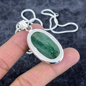 Collar con colgante de plata de ley 925 de estilo bohemio para hombre y mujer, piedra preciosa de Aventurina verde, forma ovalada de moda para compromiso - Product Image 4