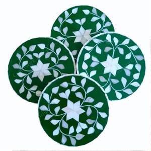 Round Wood Brass Inlay <b>Coasters</b> <b>Set</b> 1 Custom Wood <b>Coaster</b> <b>Set</b> with Handmade Bone <b>and</b> Brass Inlay Made in India - Product Image 6