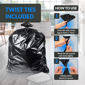 Sacs poubelle noirs robustes Reli de 55 à 60 gallons, 150 unités avec attaches torsadées, grands sacs de nettoyage pour déchets - Product Image 2