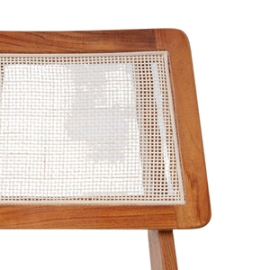 Chaise de salle à manger moderne en teck massif, écologique, avec dossier en cannage carré et assise plate, pour salle à manger, café et appartement - Product Image 5
