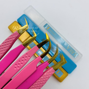 2025 pointes d'or avec bébé rose pince à cils en acier inoxydable durable pince à épiler en fibre pointue pince à cils en acier inoxydable - Product Image 5