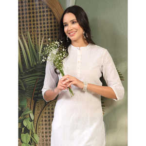 Kurta y Palazzos de Algodón Puro para Mujer con Cuello Mandarín, Diseño Propio, Corte Recto, Mangas Tres Cuartos para Primavera/Verano - Product Image 4