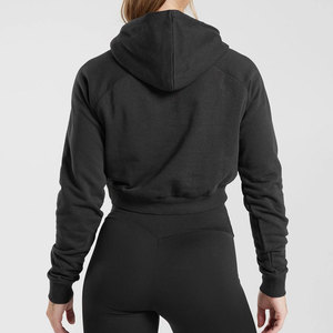 Couleur noire femmes haut court capuche Logo personnalisé femmes coton cordon ourlet yoga haut court à capuche pour Femme - Product Image 2
