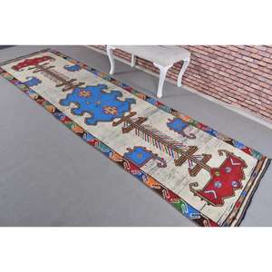 0.3x11.7 ft Vintage Rug, Turkish <b>Runner</b> Rug, <b>Red</b> Solid Wool Rug - Product Image 2