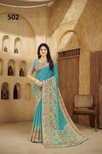 ผ้าไหมเครปพิมพ์ลายฟอยล์แบบดั้งเดิมสำหรับงานแต่งงาน/งานเลี้ยง/งานดีวาลีทุกฤดูจากดหวาจา เอ็กซ์พอร์ต - Product Image 2