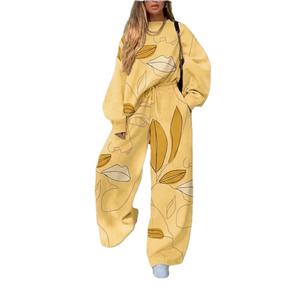 Conjuntos Deportivos Casuales de Punto para Mujer, Corte Holgado, Largos, Lisos, con Top Corto - Product Image 1