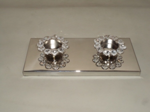 Porte-bougie en métal écologique, finition nickelée brillante, porte-bougie en métal à perles de cristal pour mariage, hôtel, restaurant - Product Image 6