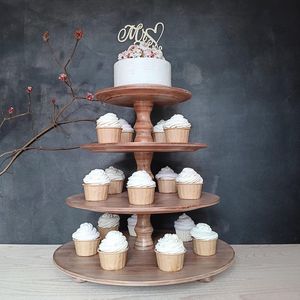 แท่นวางเค้กฐานกลมทำจากไม้อะคาเซียสำหรับเสิร์ฟเค้กและผลไม้มีดีไซน์หรูหรา - Product Image 3