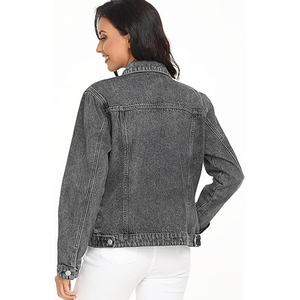 Chaqueta de mezclilla rasgada personalizada para mujer al por mayor | Abrigo de mezclilla elegante de moda OEM | Proveedor de ropa de abrigo vaquera de marca de alta calidad - Product Image 5