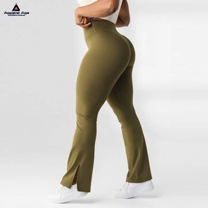 Vente en gros de pantalons de yoga en nylon taille haute pour femmes, leggings évasés en forme de V pour les pantalons d'entraînement à l'épreuve des squats pour le beurre doux et extensible - Product Image 3
