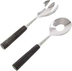 Cuillère de service à riz en acier inoxydable et laiton pour décoration de mariage, ensemble de couverts en métal plaqué or et acier gaufré - Product Image 2