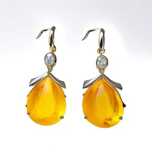 Boucles d'oreilles en argent sterling 925 pour femmes Belle conception de goutte à la mode en onyx jaune et plaqué or - Product Image 2