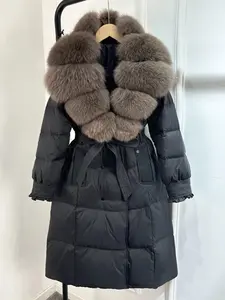 Parkas matelassées décontractées à capuche longue imperméables de haute qualité, fourrure de renard, femmes, couleur personnalisée, chaudes, 100% polyester, personnalisables - Product Image 5