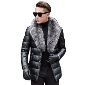 Premium Mens PlusSize Winter Sheepskin Bomber Jacket Handmade Waterproof Eco-Friendly with Luxurious Fox <b>Fur</b> Collar Casual Style - Product Image 1