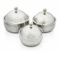 Casserole dôme dorée et argentée, bol de service côtelé fabriqué à la main, marmite de créateur pour buffet de table, service de nourriture et accent à la maison