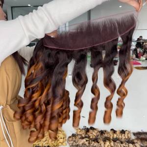 Extensions de cheveux humains vietnamiens de couleur personnalisée rebondissante de qualité supérieure paquets de cheveux bruts et frontal pour faire des perruques - Product Image 3