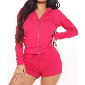 Ensemble court à capuche avec logo personnalisé deux pièces pour femmes, top des ventes, léger et personnalisé pour femmes - Product Image 1