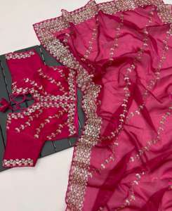 ชุดส่าหรีผ้าไหมสำหรับผู้หญิงดีไซน์เนอร์สไตล์ปากีสถานประดับเลื่อมงานขอบและงานขอบสำหรับงานแต่งงานและงานปาร์ตี้สำหรับผู้ใหญ่ - Product Image 6