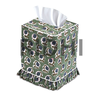 Boîte à mouchoirs en tissu écologique classique à imprimé à volants vert basilic Ridhi, décoration indienne carrée pour la maison, l'hôtel, la chambre à coucher - Product Image 1