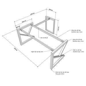 Table en forme de L de style industriel 160x140cm KConcept HCKC016 - Product Image 3
