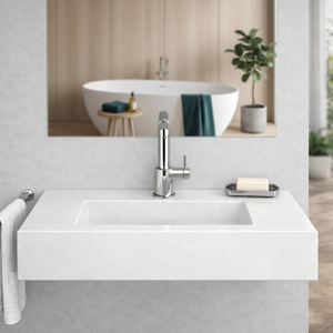 Lavabo Koricini Manchester 80 cm in resina bianca opaca con staffe di supporto - Product Image 1