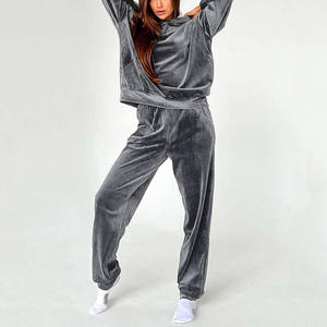 Velvet <b>Tracksuit</b> for Women Custom Logo <b>Velour</b> Sweat Suit Sweat Track Suit Jogging Two Piece Set - Product Image 1