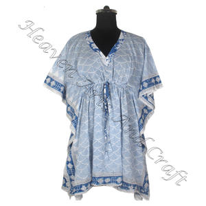 Robes de plage et tunique coton dame robe indienne court caftan meilleur main bloc impression fabrication femmes robe en gros indien - Product Image 3
