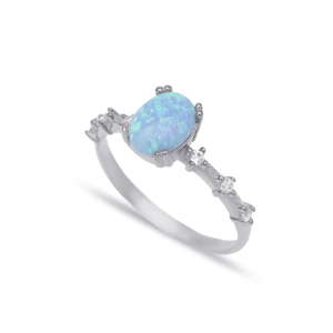 Opale bleue de forme ovale avec pierre de Zircon, bague de grappe turque, vente en gros de bijoux en argent Sterling 925 - Product Image 5