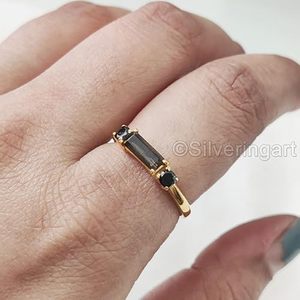 แหวนผู้หญิง ควอตซ์สโมคกี้ธรรมชาติและพลอยสปิเนลสีดำ แหวนแต่งงาน แหวนเล็กๆ แหวนซ้อน แหวนเงินแท้ 925 - Product Image 5