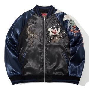 Black Four Legendary Phoenix Satin Jaket Hombres Sukajan Souvenir Chaqueta de bombardero de lujo para hombres - Product Image 6